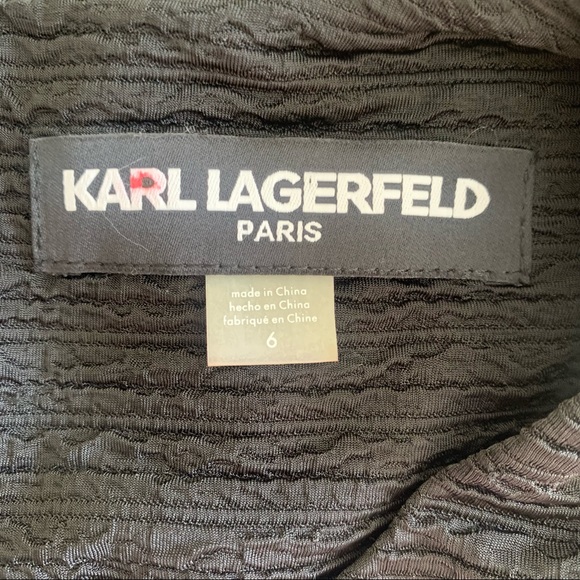 Karl Lagerfeld Pearl Button Textured A-Line Dress Black Sz 6 - Picture 15 of 16